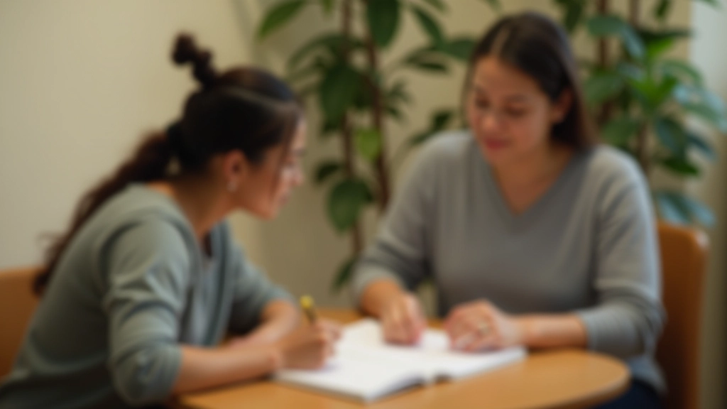 Woman creating personal calming routine plan during one-on-one coaching session