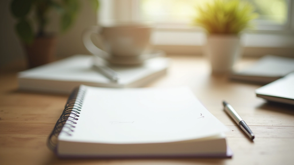 Notebook with routine plan written out, pen and coffee cup on wooden desk