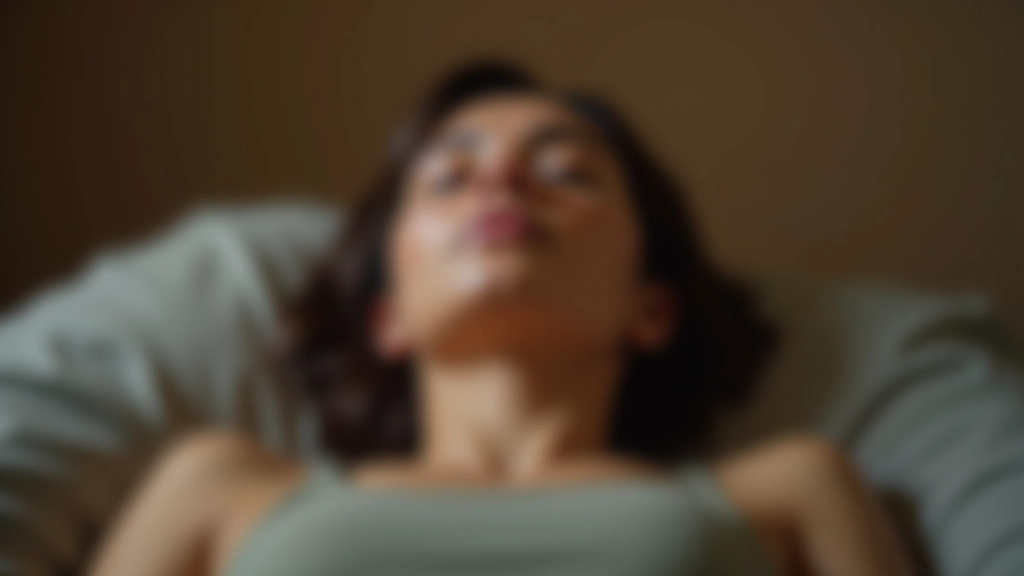 Person lying down in comfortable position during evening body scan relaxation session