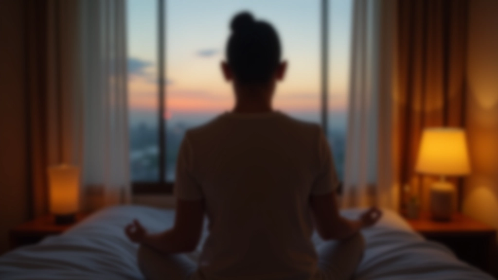 Person practicing body scan method in calm bedroom environment at dusk