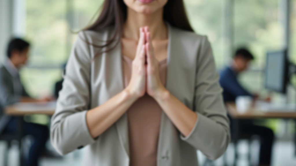Person practicing box breathing technique at work desk