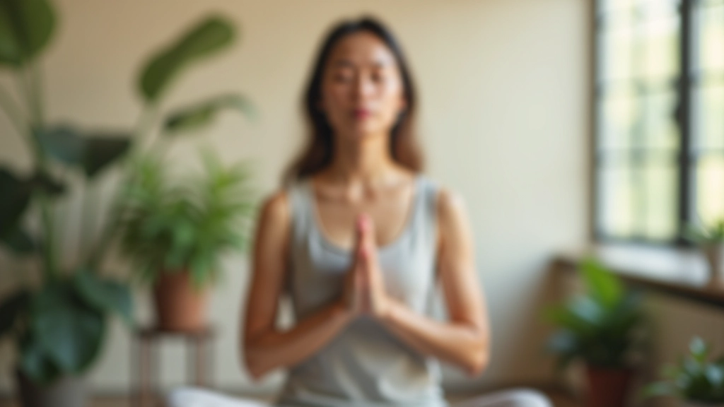 Person practicing breathing exercises in a calm office setting with natural light